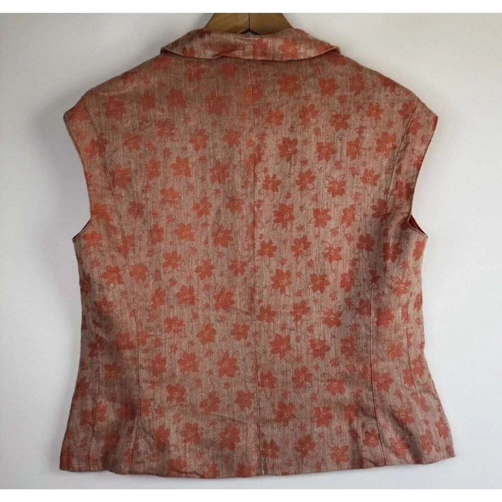 Benard Holtzman Shirt Pants Set Womens 8P Orange Floral Linen Petite‎ Lined Suit